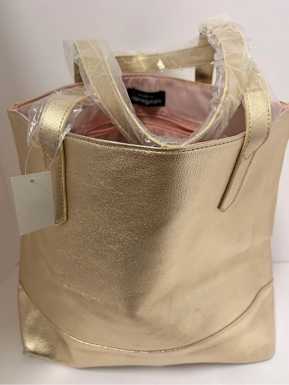 Bloomingdale's Metallic Gold Tote Bag - Picture 2 of 6